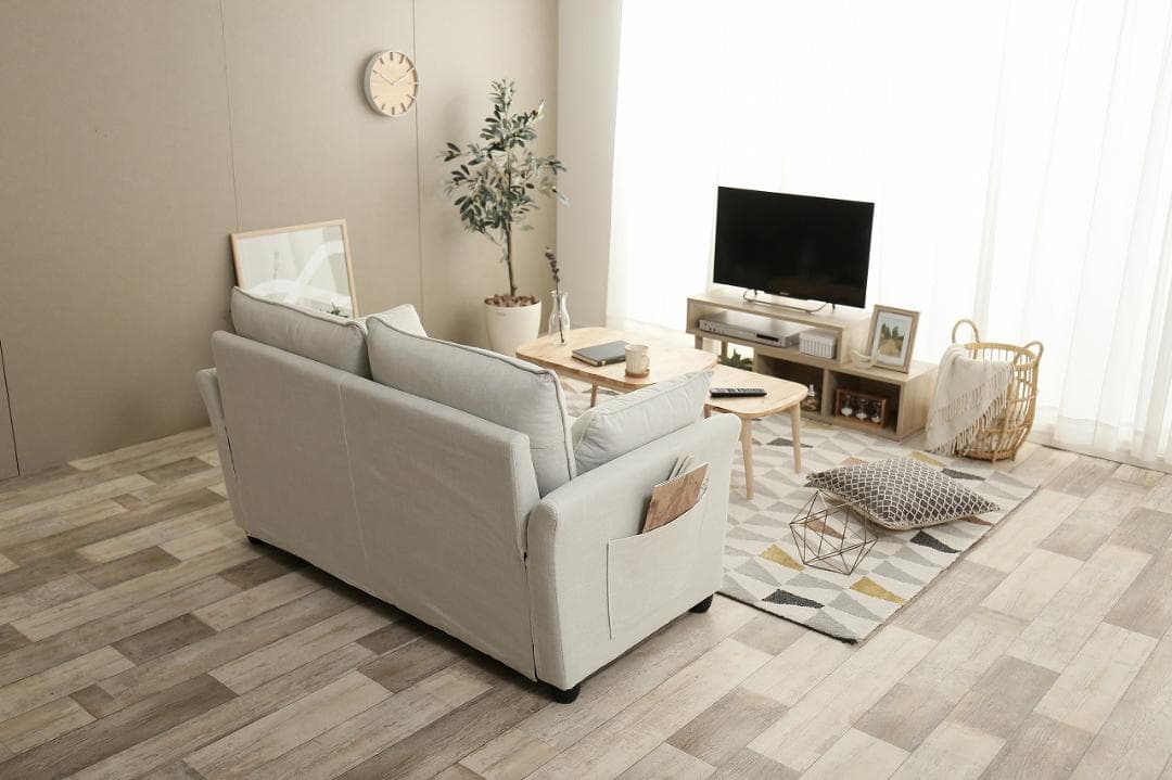 収納付き2人掛けソファ クッション付き