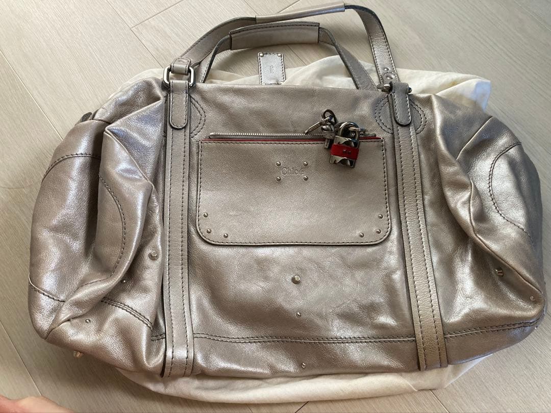 Chloé シルバー ボストンバッグ 保存袋付き目立った傷や汚れなし