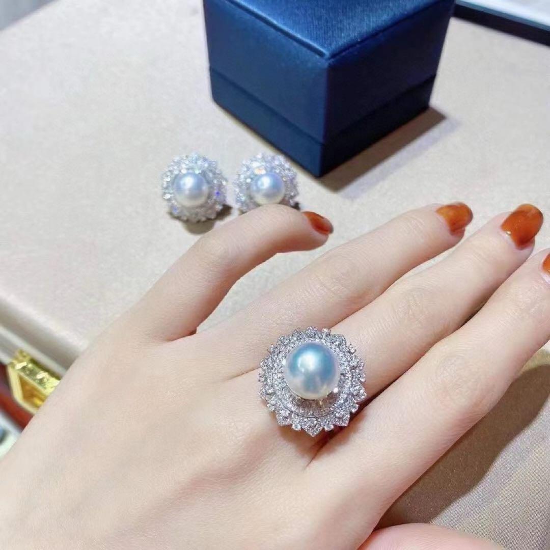 天然本真珠と天然石の925シルバオープンタイプリング指輪 プレゼント