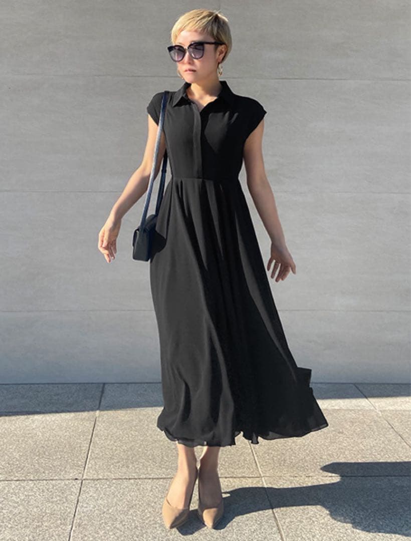 JENNEパリジェンヌエアリーフ ワンピースMネイビーM・JENNE