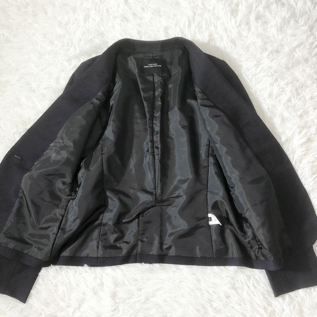 美品☆グリーンレーベルリラクシング パンツスーツノーカラージャケット ネイビー
