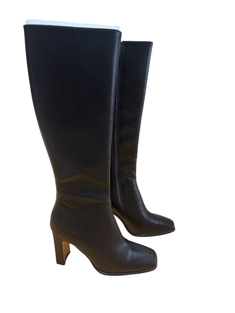 ACYM アシーム ロングブーツ 太ヒール チャンキー Sブラック 黒 レザー