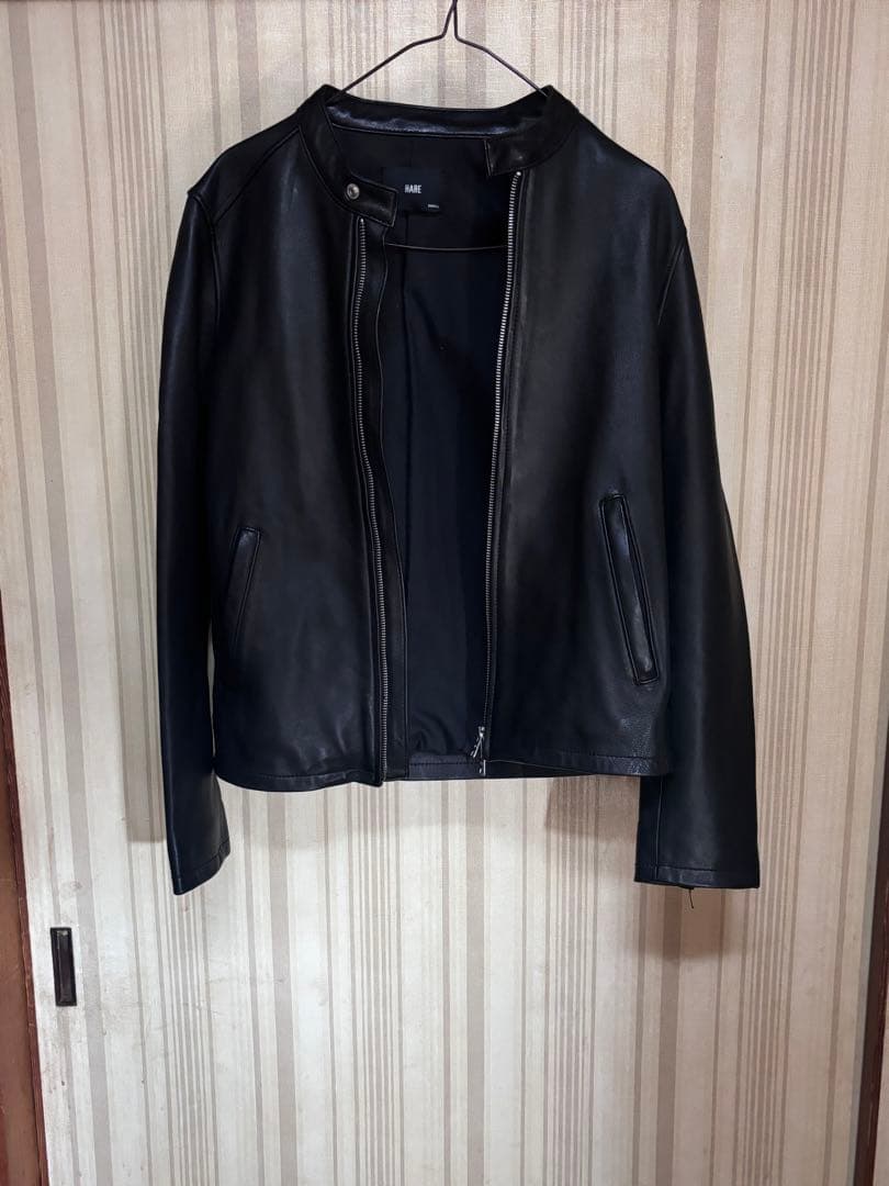 HARE ブラックレザーシングルライダースジャケット hare ブラックレザーシングルライダースジャケットオンライン