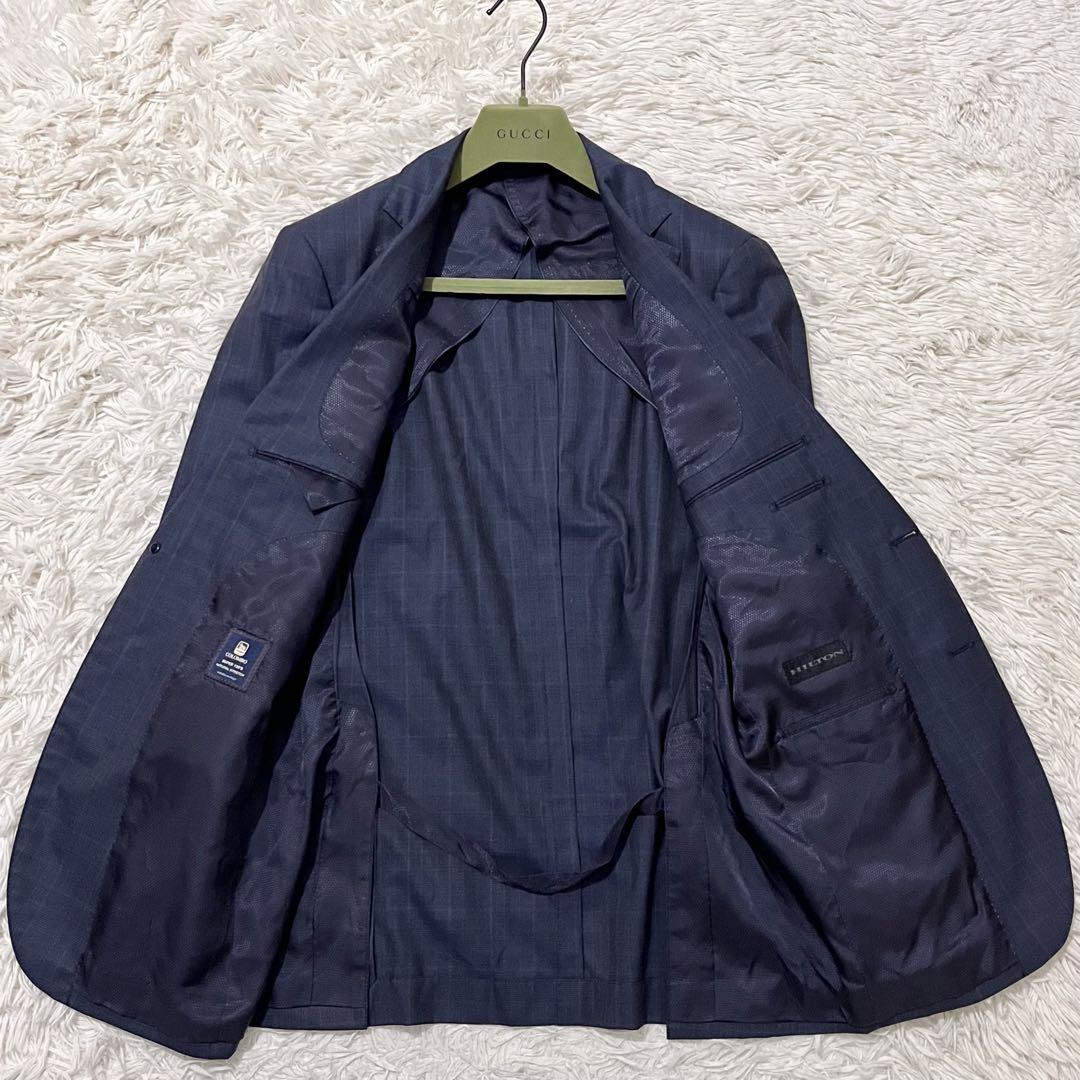ヒルトンコロンボビジネススーツセットアップチェックネイビーXL