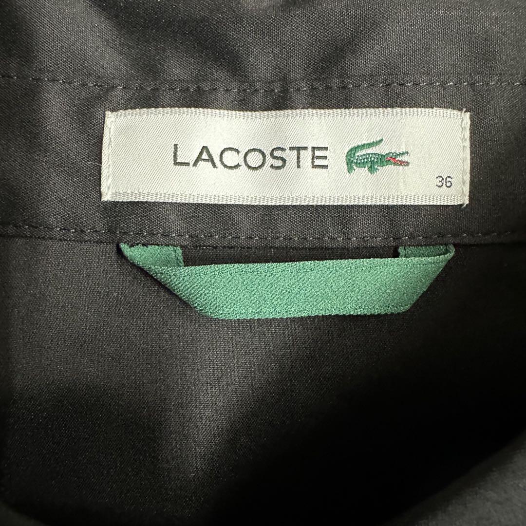 LACOSTE ブラックワンピースキモノスリープシャツドレス