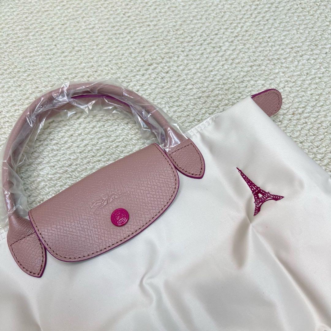 ロンシャン　 ハンドバッグ　 エッフェル塔刺繍　ピンク ロンシャン エッフェル塔刺繍 ハンドバッグ Sサイズ - メルカリ