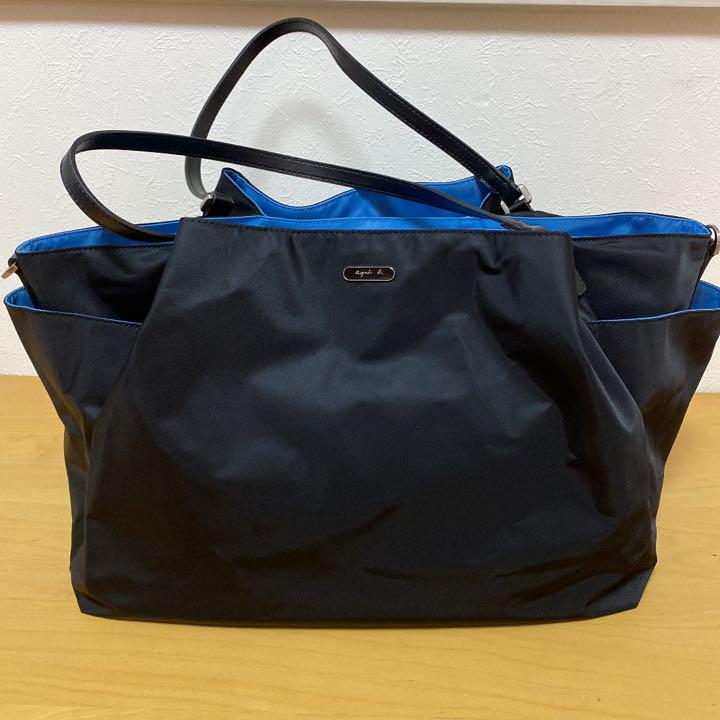 アニエスベー マザーズバッグ 黒×ブルー 3CoIV-m73936047192 トートバッグ ショルダー 豊富な得価