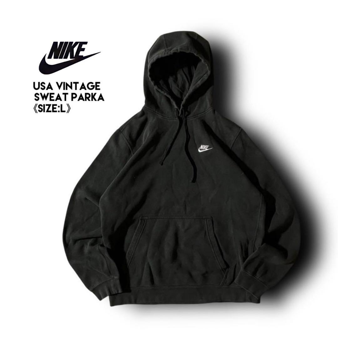 USA古着ナイキNIKEスウェットパーカーワンポイント刺繍ロゴ 裏起毛 メンズL
