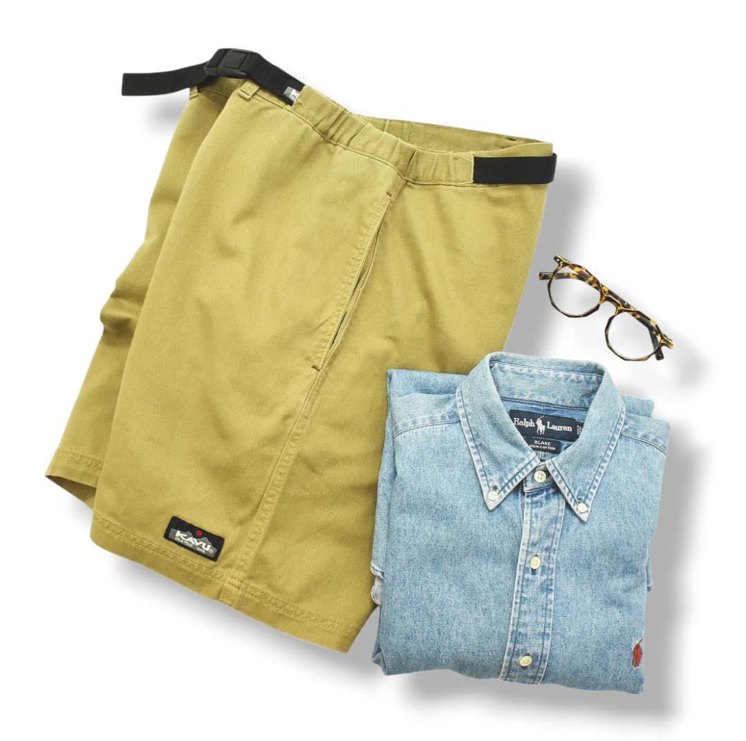 【定番】 カブー KAVU アウトドア コットン ショーツ M カーキ メンズ