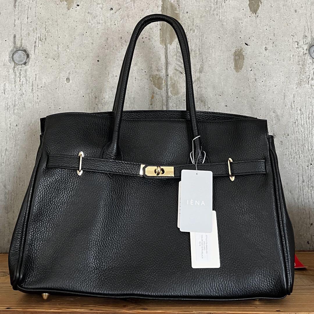 AULENTTIフラップハンドバッグシボ革ゴールド金具ブラックA4