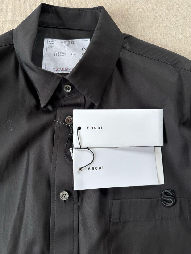 25SS新品 sacai S ロゴ パッチ コットン ポプリン 長袖 シャツ