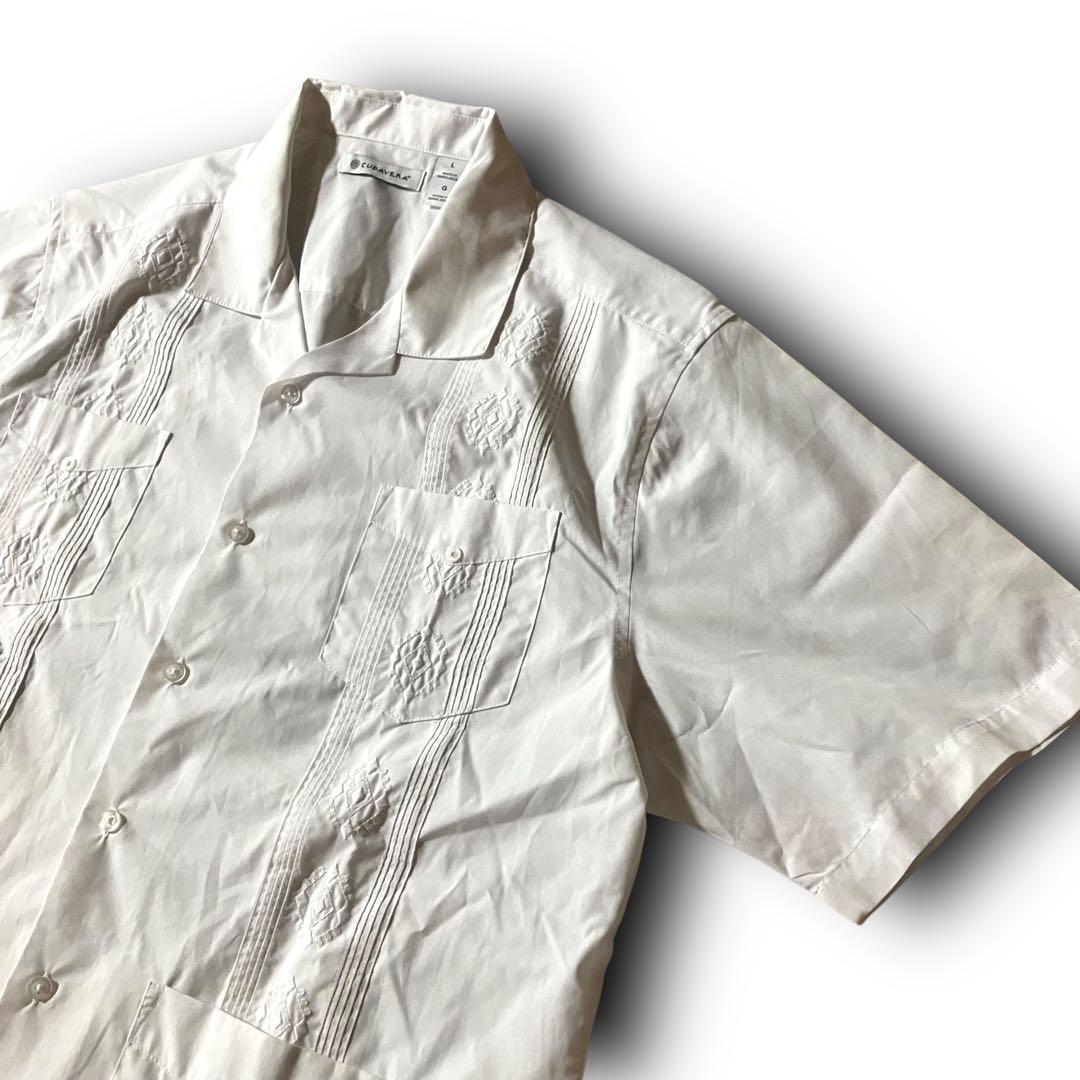 1408】GUAYABERAキューバシャツ開襟刺繍プリーツ四つポケ