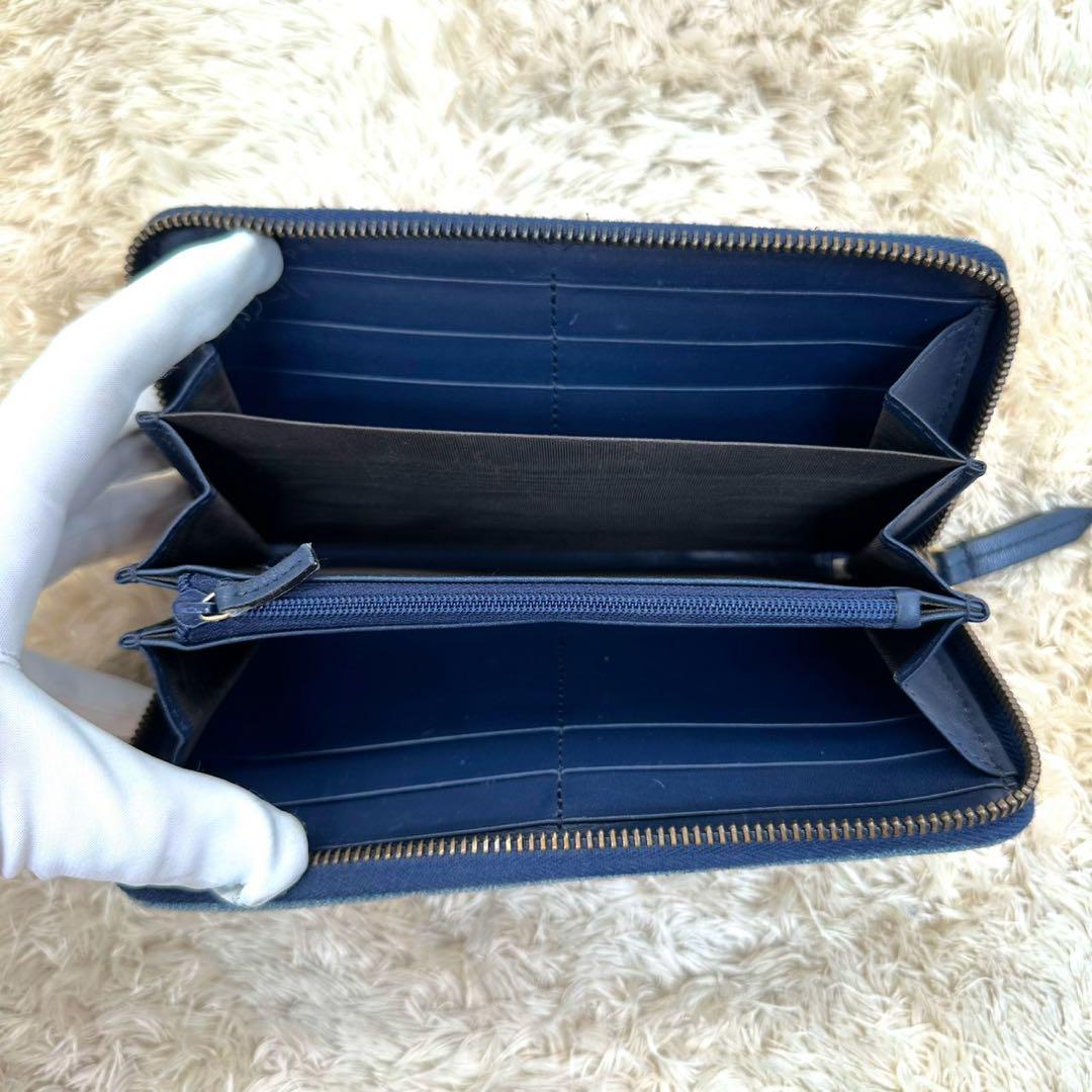 【美品】グッチ 長財布 ラウンドファスナー マーモント ブルー デニム パール