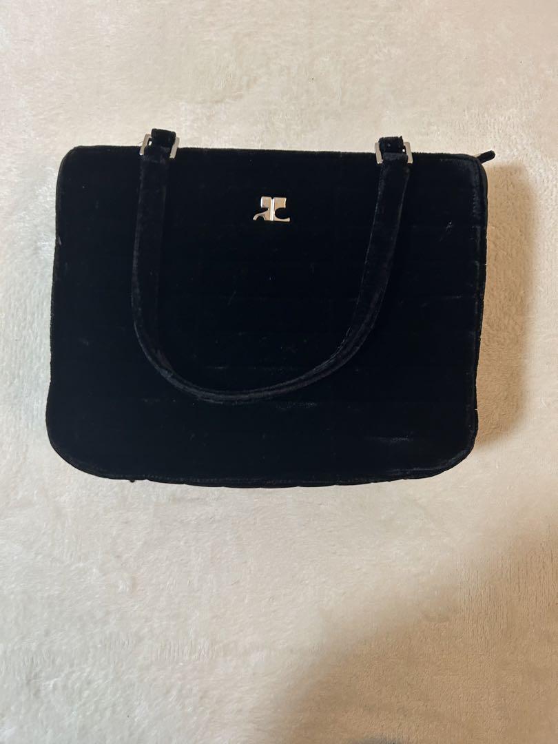 courreges ハンドバッグ ベロア ロゴ金具 ブラック 美品・希少】courreges ハンドバッグ ベロア ロゴ金具 ブラ