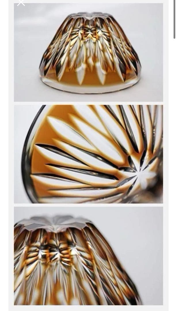 薩摩切子 猪口 桜島盃 富士 茶 ブラウン 刻印あり新品、♥