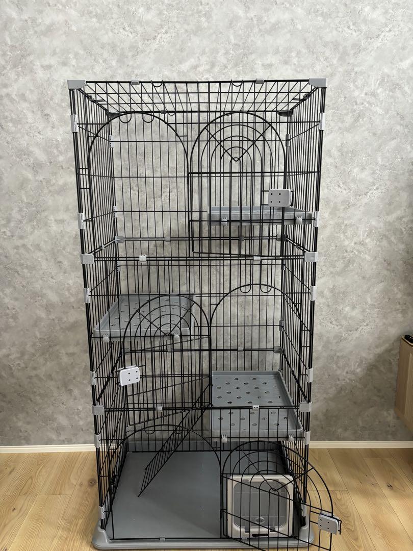 猫 ケージ キャットケージ 3段 ハウス 広々ステップ　大型 グレー 新品