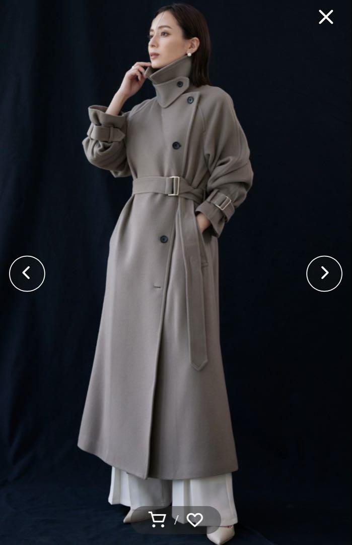 【美品】anuans ウールトレンチコート　カーキグレーS アニュアンス anuans ウールトレンチコート （KHAKI GREY） -靴