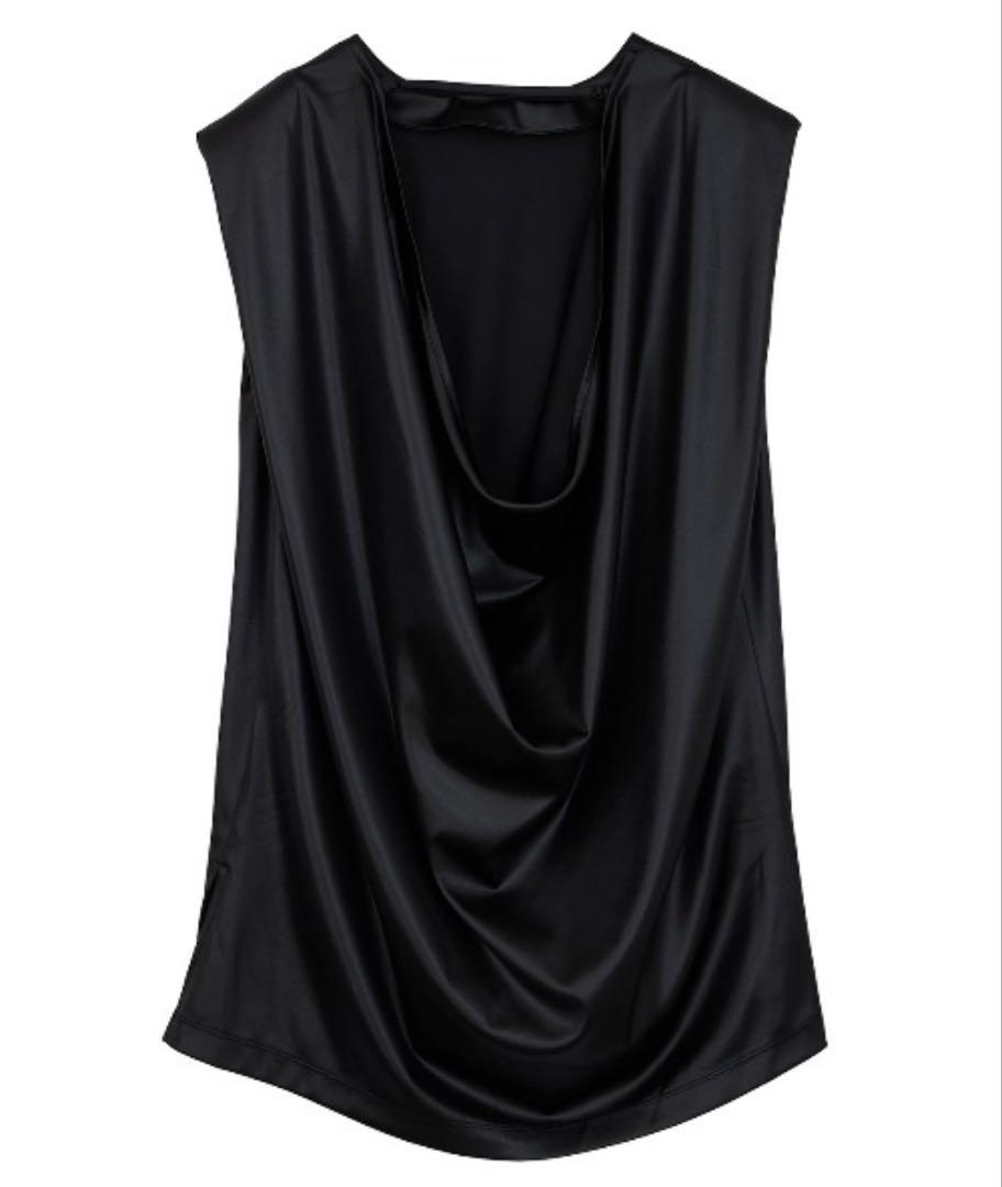 Ameri/アメリGLOSSY BACK DRAPE TANK TOP ブラック