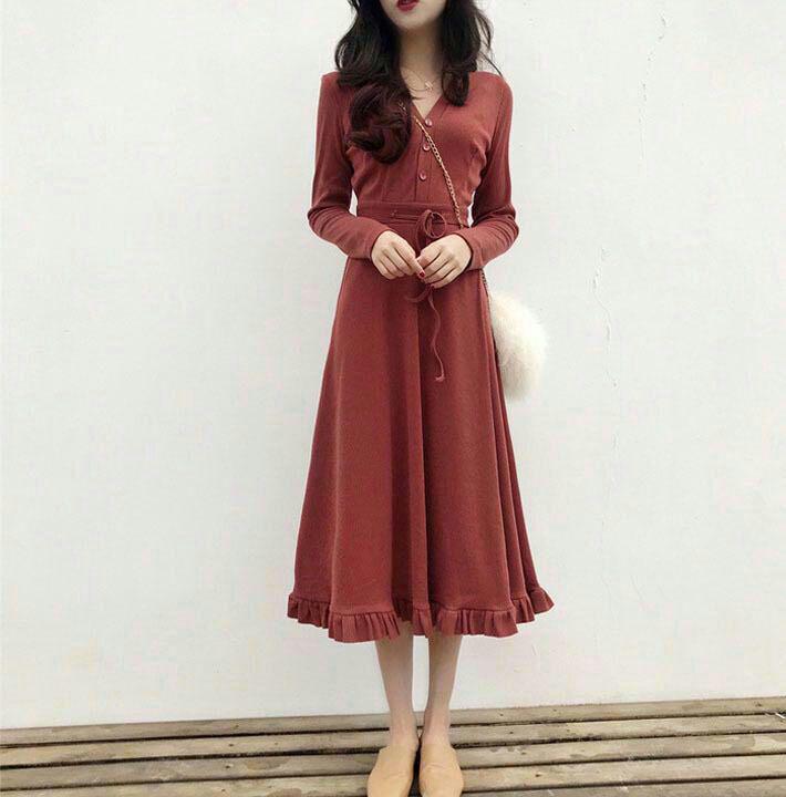 ロングワンピース レディース フレアスカート きれいめ フリル フェミニン