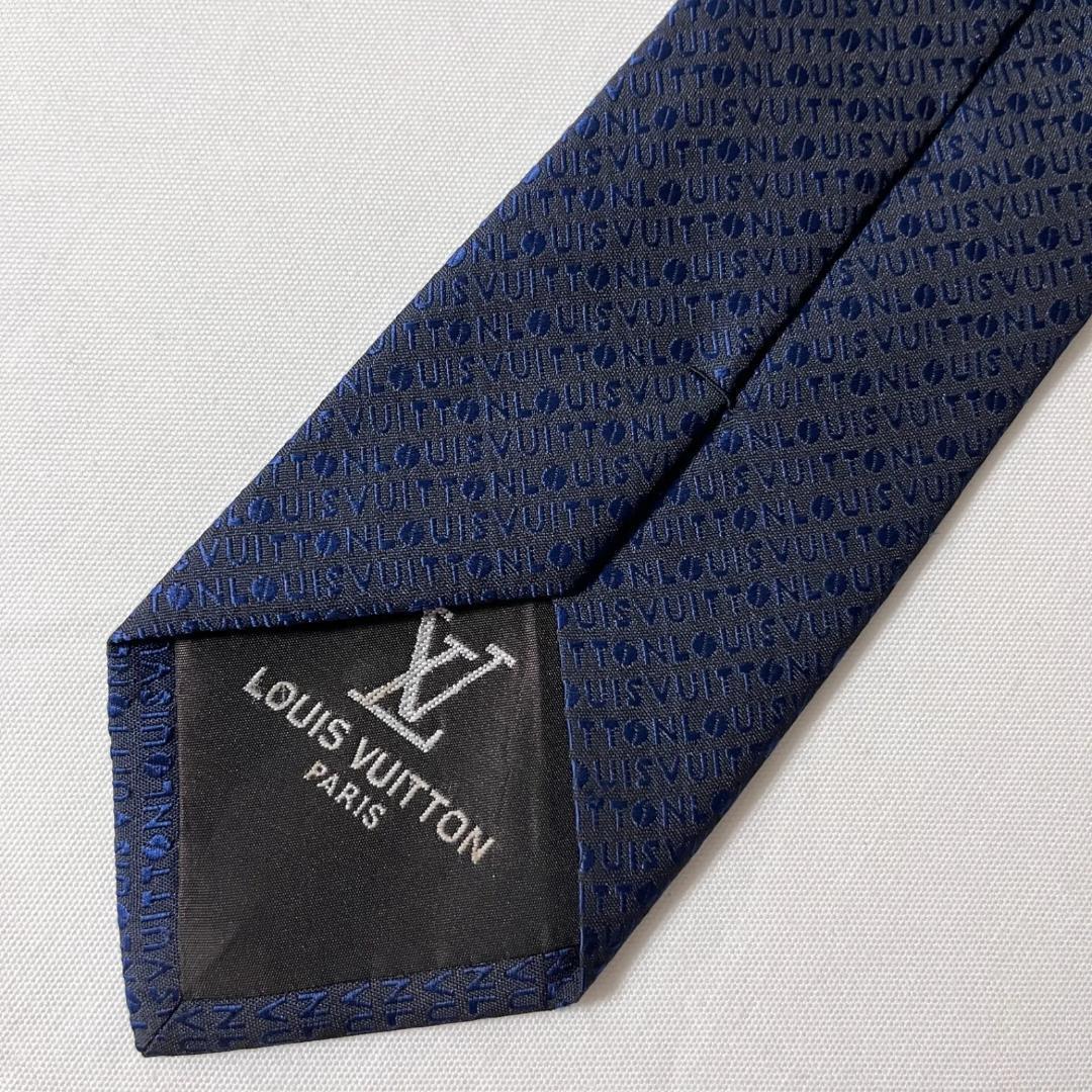 【アウトレット☆送料無料】 VUITTON LOUIS 美品 ルイヴィトン ジャガード ネイビー ネクタイ 小物