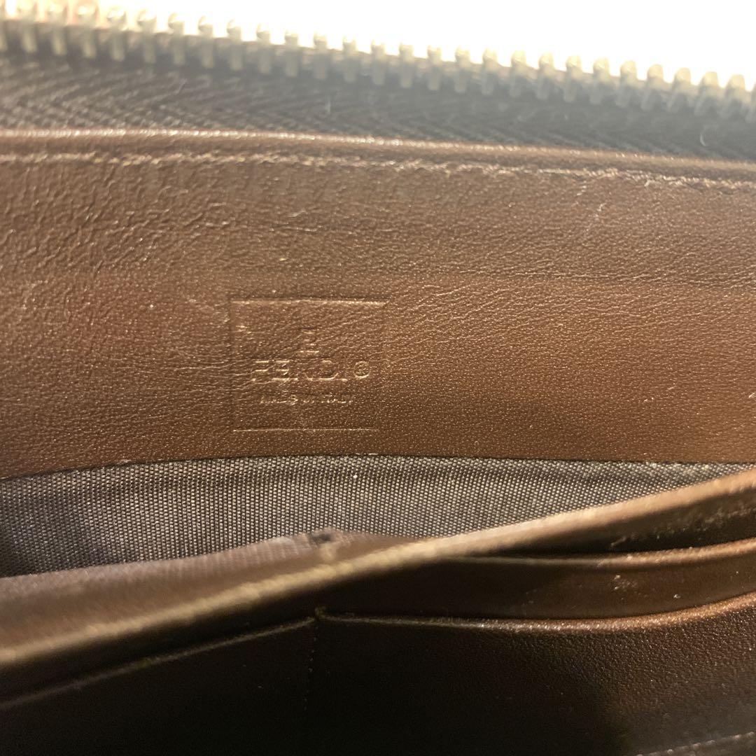 フェンディ ズッカ ブラウン 総柄 長財布 レザー キャンバス FF