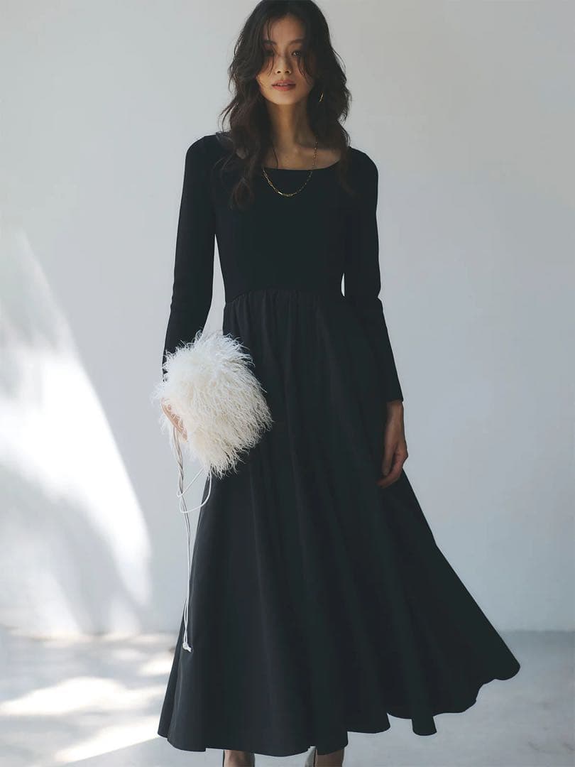 anuans アニュアンス　ニットドッキングフレアワンピース