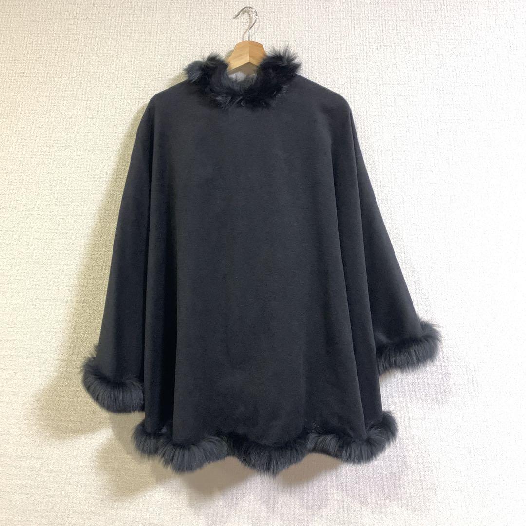J White ポンチョ cashmere 高級 FOX ブラック セレブ 黒