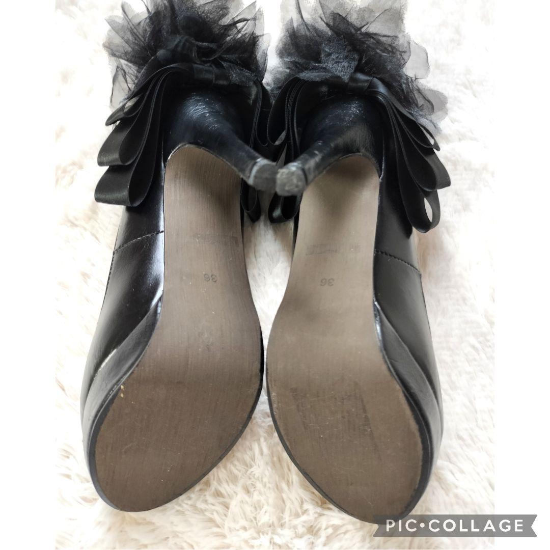 【美品】ジュリエットエジュスティーヌ　黒 ハイヒールパンプス 厚底 レースリボン