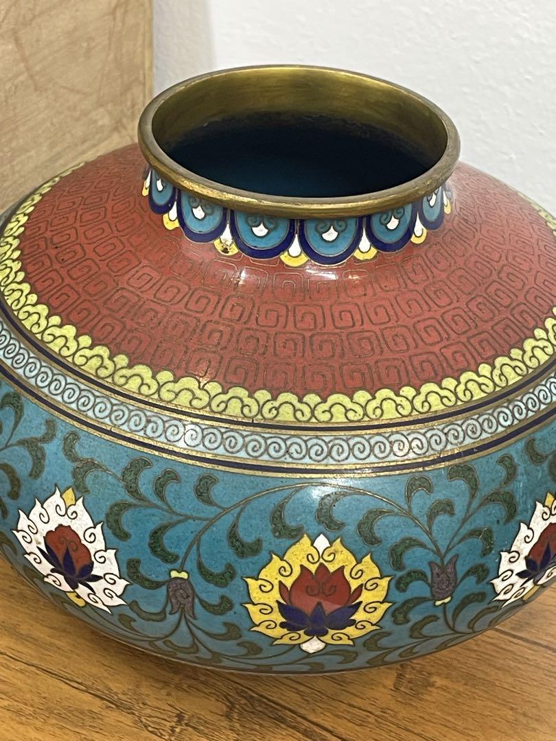 景泰藍 七宝焼き 花瓶 レトロ 中国美術 花模様 置物 壺 金属