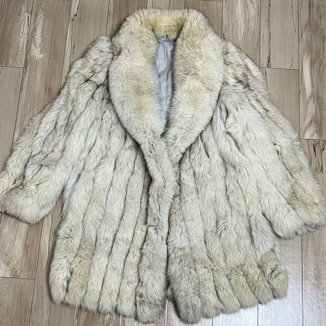 フォックスファーコート 本毛皮 ボリューム感 女優襟 着丈96cm SIZE
