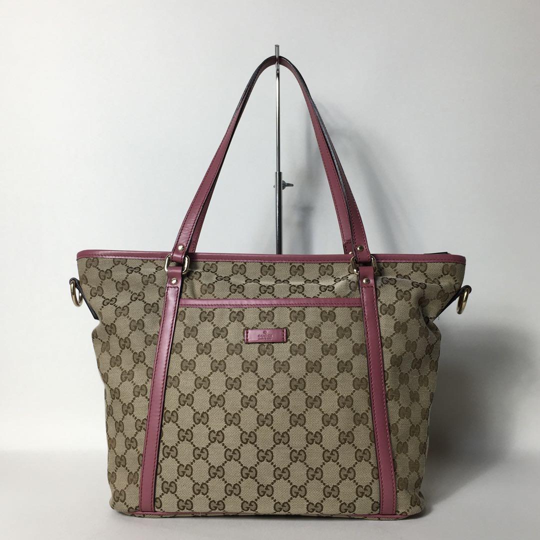 2505-68｜美品｜グッチ GGキャンバス トートバッグ ピンク