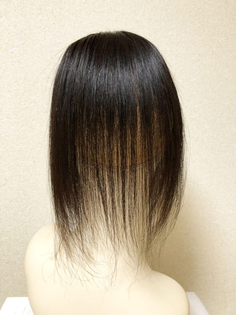 人毛100% ヘアピース　自然な黒28 シルクスキン　総手植え引き抜き　前髪あり