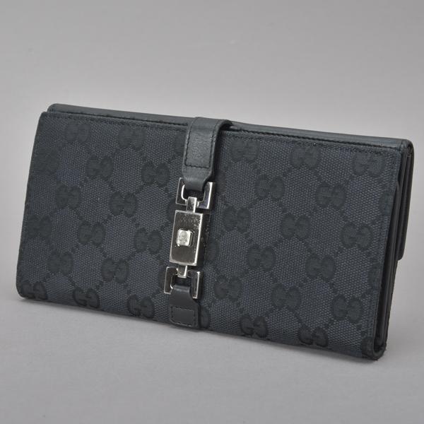 GUCCI◇グッチ ジャッキー 二つ折り長財布 GGキャンバス レザー 黒 箱付