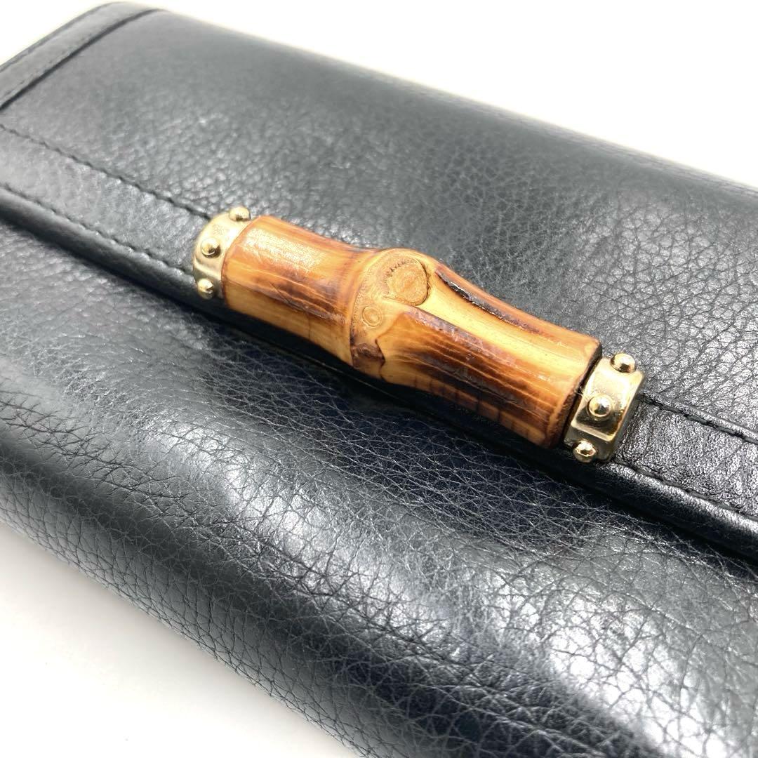 ⭐️良品⭐️GUCCI グッチ 二つ折り 長財布 バンブー ブラックレザー
