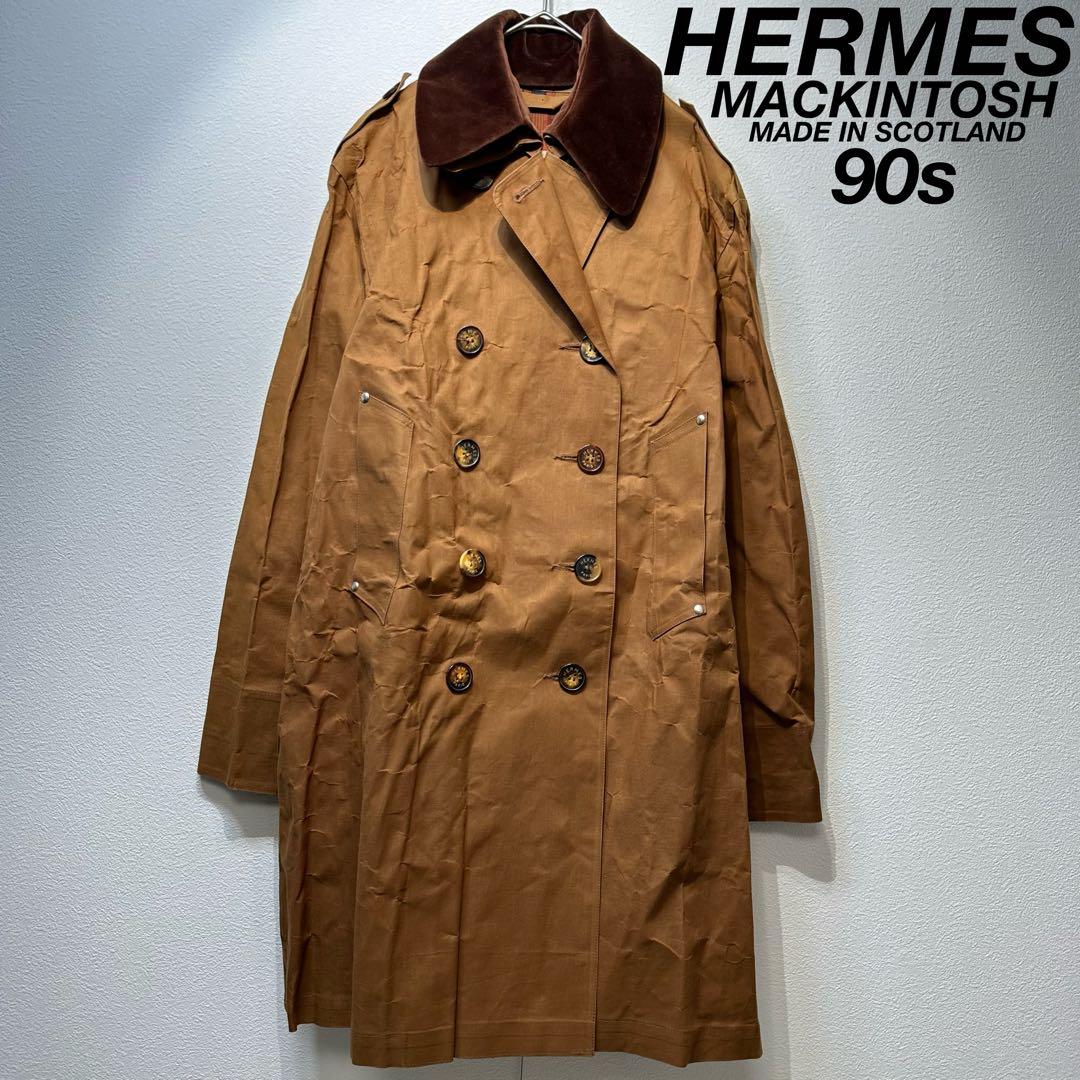 90年製 HERMES マッキントッシュ 上質 ゴム引き トレンチコートS HERMES