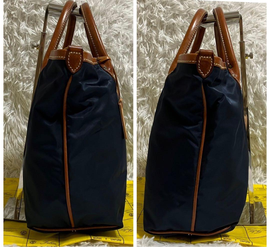未使用級✨フェリージ トートバッグ A4◎ レザー×ナイロン ネイビー 保存袋付