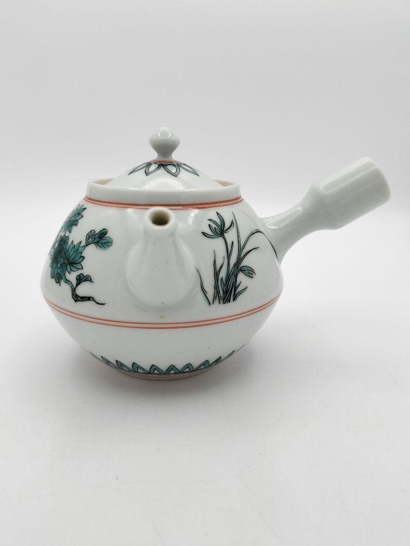 a788 煎茶茶器セット 色絵草花 北村和善 急須 茶碗5客 日本製