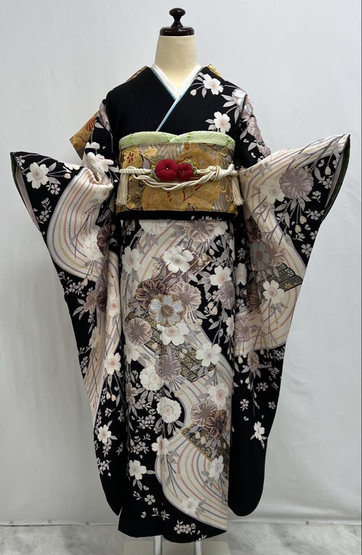 売上実績NO.1 振り袖 フルセット 成人 モノトーン 刺繍入り 金彩加工 長襦袢付 着物・浴衣