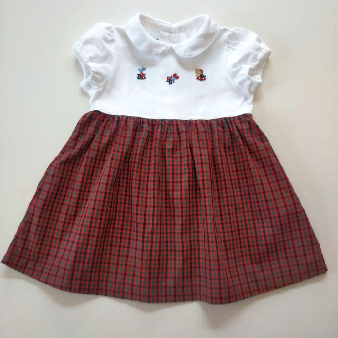 美品★現行品★80cm familiar 白×ファミリアチェック 半袖ワンピース