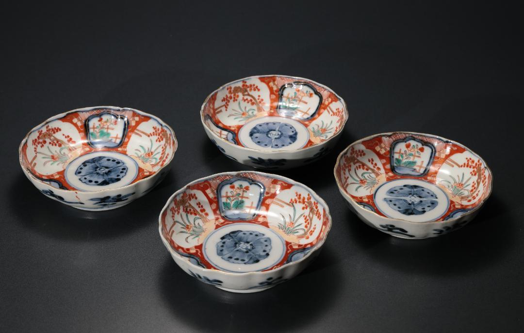 人気スポー新作 伊万里色絵窓絵花図なます皿2枚 赤絵 古伊万里 通り文 工芸品
