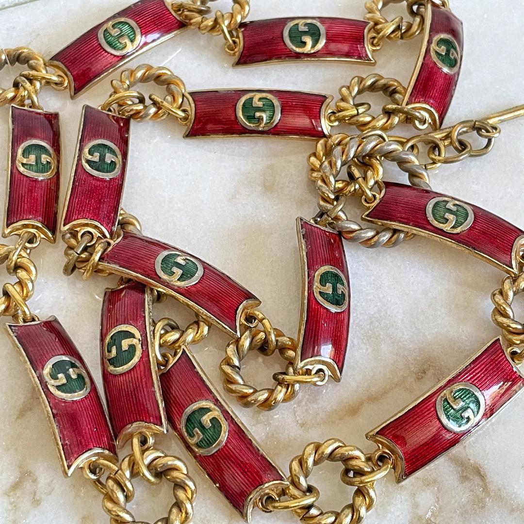 希少　GUCCI オールドグッチ　チェーンベルト　インターロッキング　レッド 4550 GUCCI オールドグッチ インターロッキング チェーンベルト