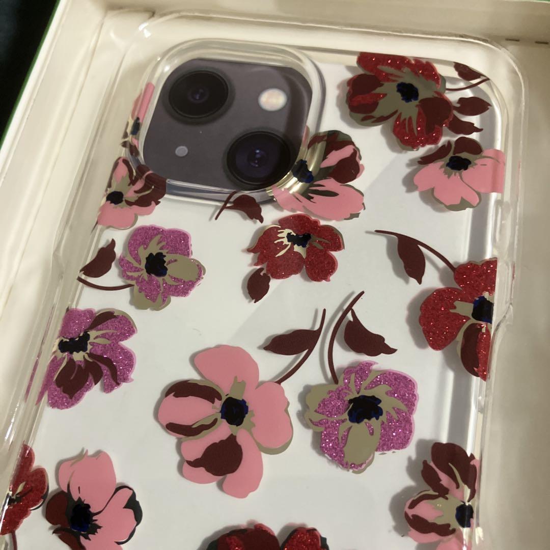 新品　未使用　ケイトスペード　iPhone15 ラメ　フラワー　花柄