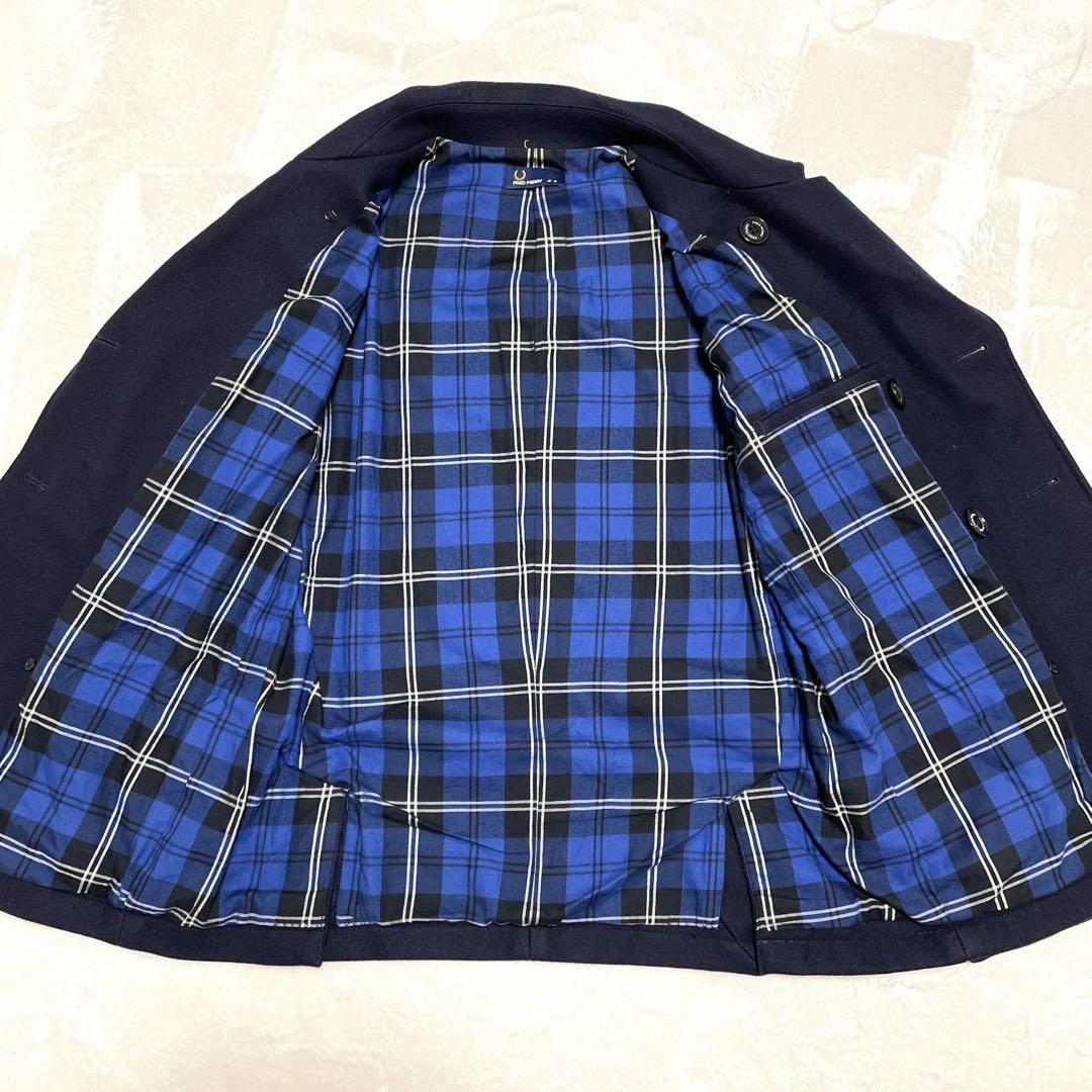 【美品】フレッドペリー FRED PERRY メルトン Ｐコート ネイビーＭ