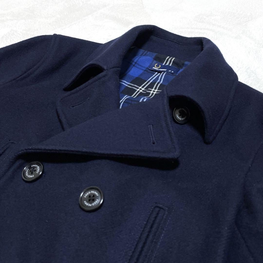 【美品】フレッドペリー FRED PERRY メルトン Ｐコート ネイビーＭ