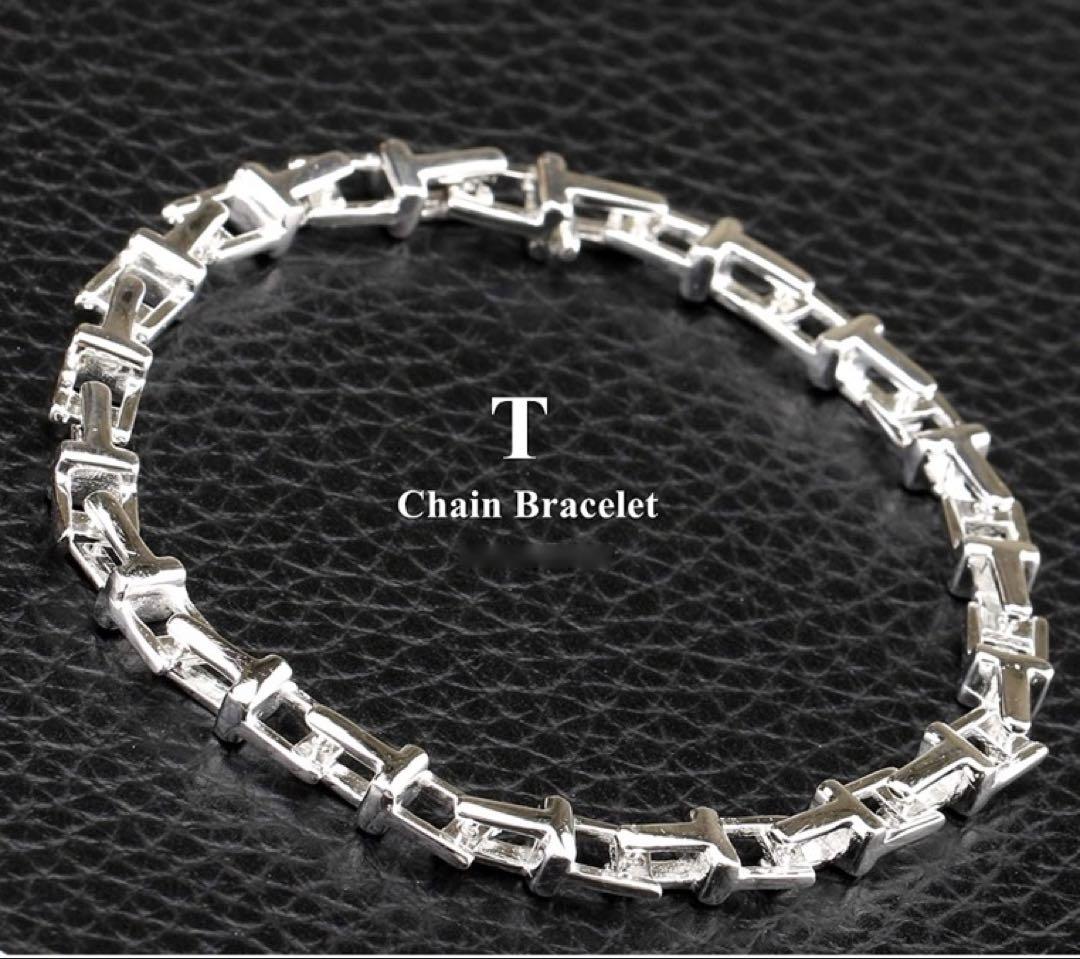 【数量限定】Tチェーンブレスレット シルバー 銀色　メンズ リンク