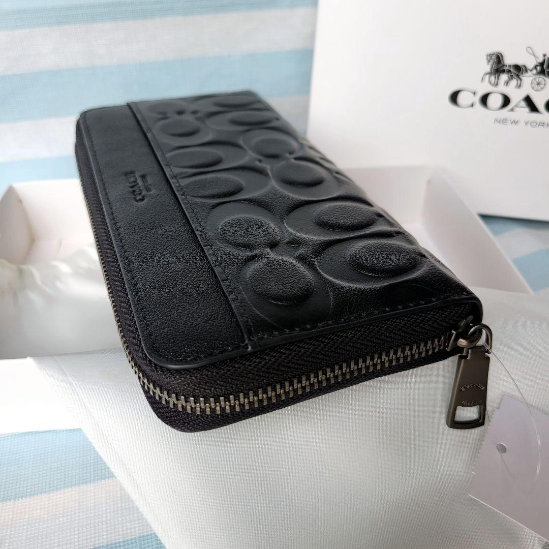 新品 未使用 COACHコーチ 長財布 シグネチャーエンボスドレザー 黒 新品未使用】COACH コーチ 長財布 シグネチャーエンボスドレザー