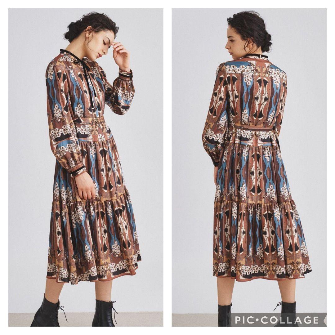 極美品✨グレースコンチネンタル　ヌーボープリントティアードワンピース　36
