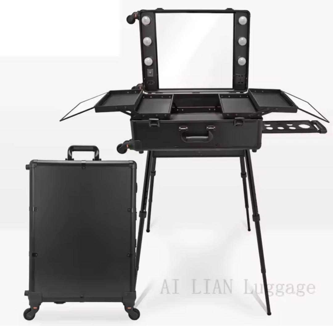【新品】LEDライト付きメイクアップキャリーケース／キャスター付き化粧台