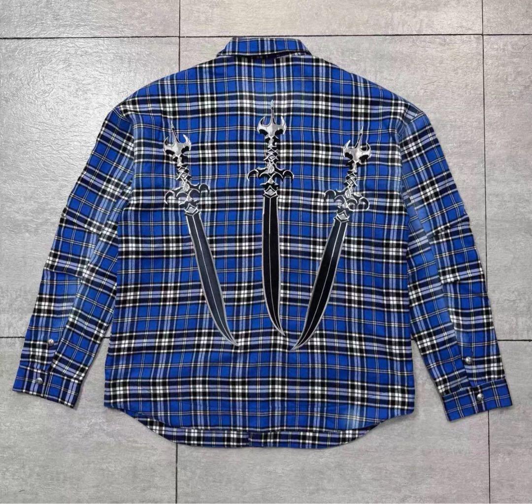 THUG CLUB 長袖シャツ 青と黒のチェック柄 3 THUG CLUB 長袖シャツ 青と黒のチェック柄 3