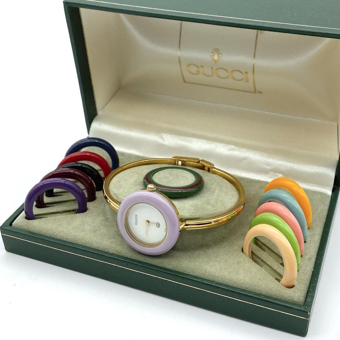 良品☆稼働　GUCCI チェンジベゼル　新品電池　レディース腕時計